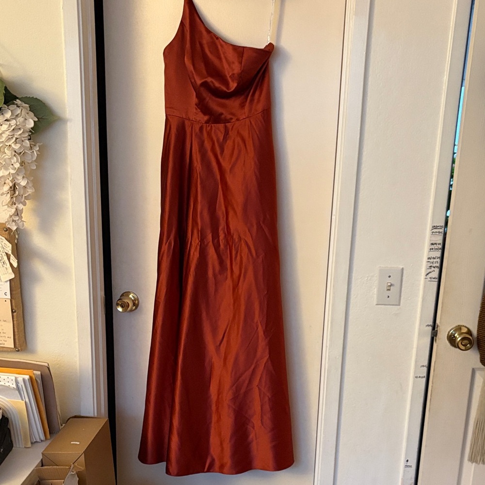 Chic One-Shoulder Rust Dress